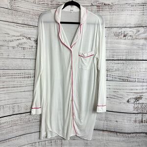 Marigot pj Womens size Medium Sleep shirt Button Up White pink Trim Model Blend